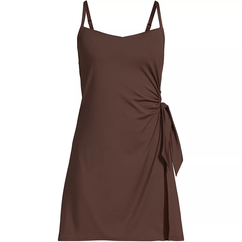 Lands' End Plus Chlorine Resistant Sweetheart Dress One Piece Swimsuit Coffee